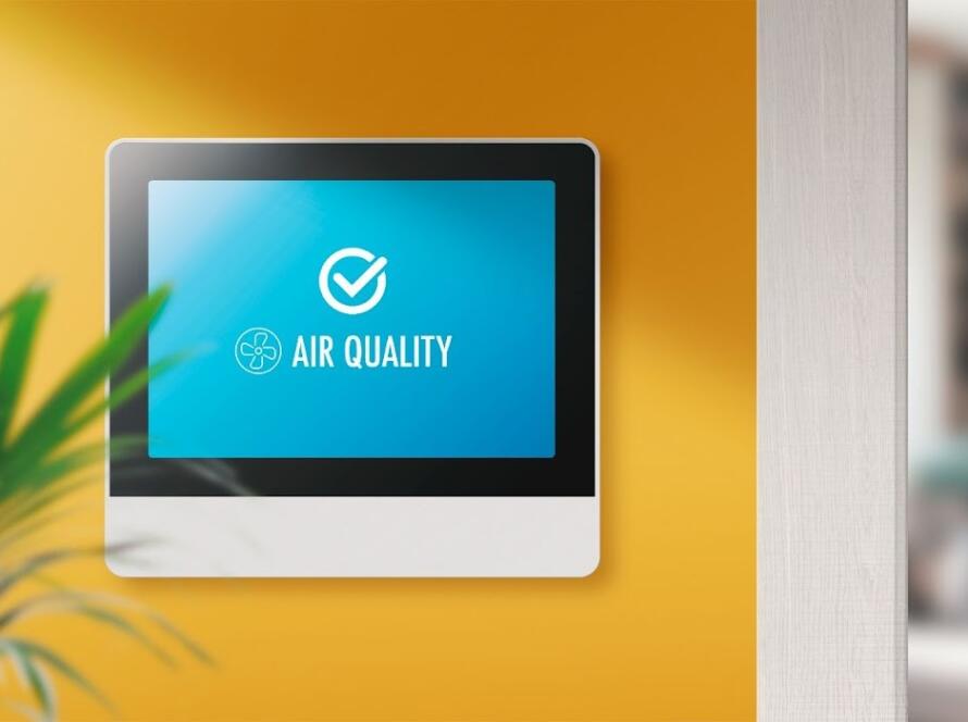 Home air quality monitor measuring indoor pollution levels 